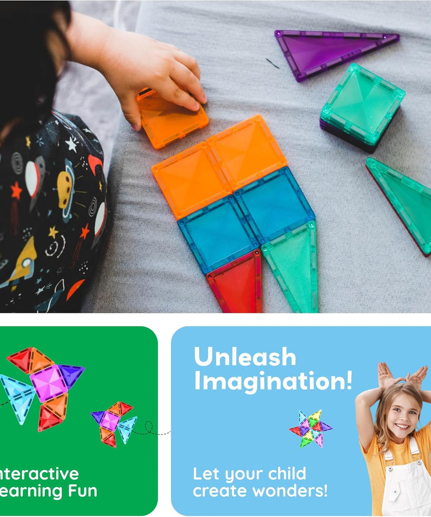PicassoTiles 40 Piece Magnetic Building Block Mini Diamond Series Travel Size On-The-Go Magnet Construction Toy Set STEM Learning Kit Educational Playset Child Brain Development Stacking Blocks PTM40