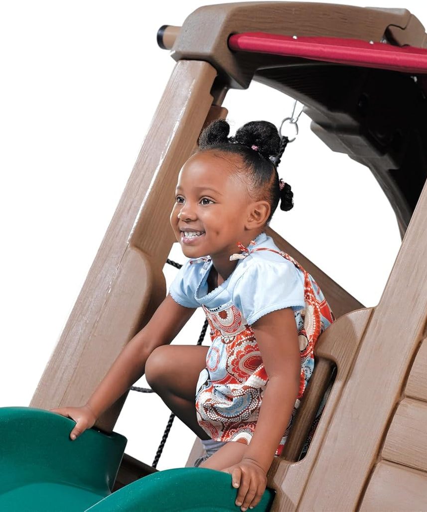 Step2 Adventure Lodge Play Center Climber and Slide, Two Story Clubhouse with Swings and Rope Ladder, Outdoor Playset for Kids 3+