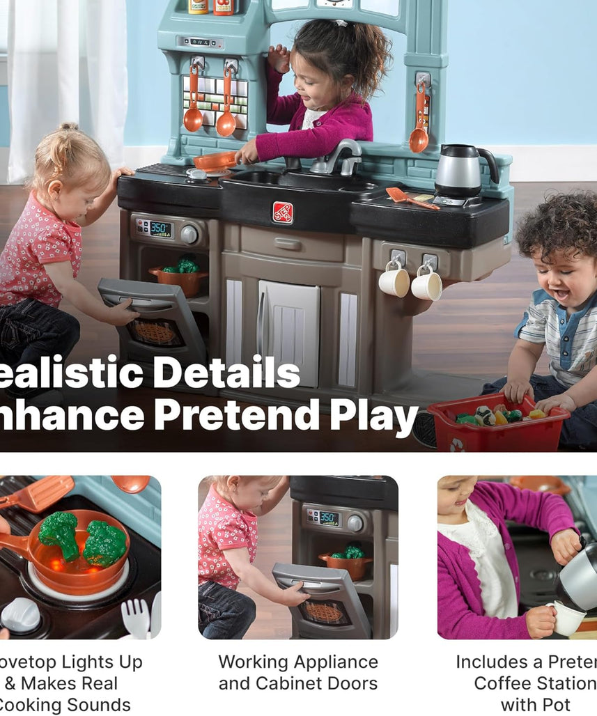 Step2 Best Chefs Kitchen Refresh, Interactive Roleplay Kitchen Set with Lights Sounds Accessories, Pretend Cooking Toy for Kids Boys and Girls Age 2 to 6, Multicolor