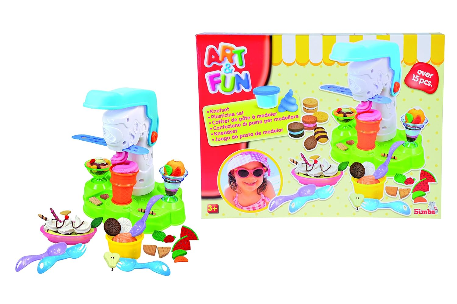 Simba Art and Fun Plastic Dough Ice Cream Set, Kids Modeling Dough Playset with 13 Accessories and 4 Dough Pots, Creative Pretend Play Toy for Ages 3 Years and Up