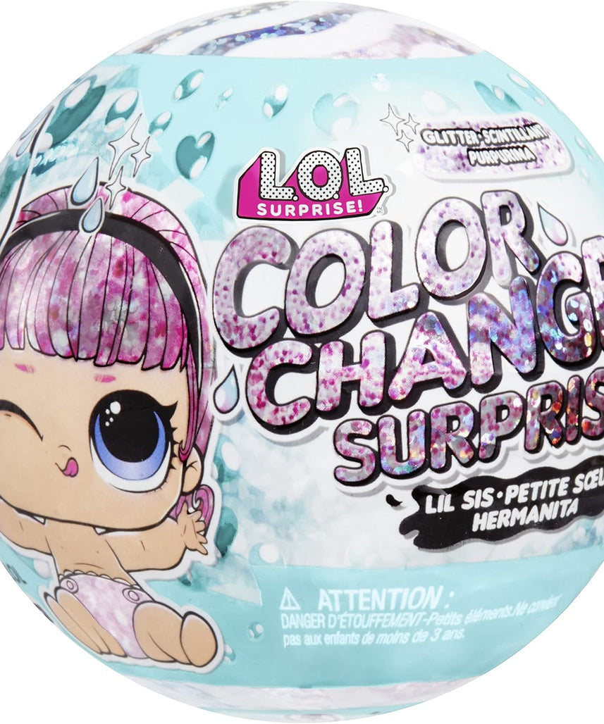 L.O.L. Surprise Glitter Color Change Lil Sis Doll Set with 5 Surprises, Collectible Fashion Doll with Glitter Hair and Accessories, Ages 4+