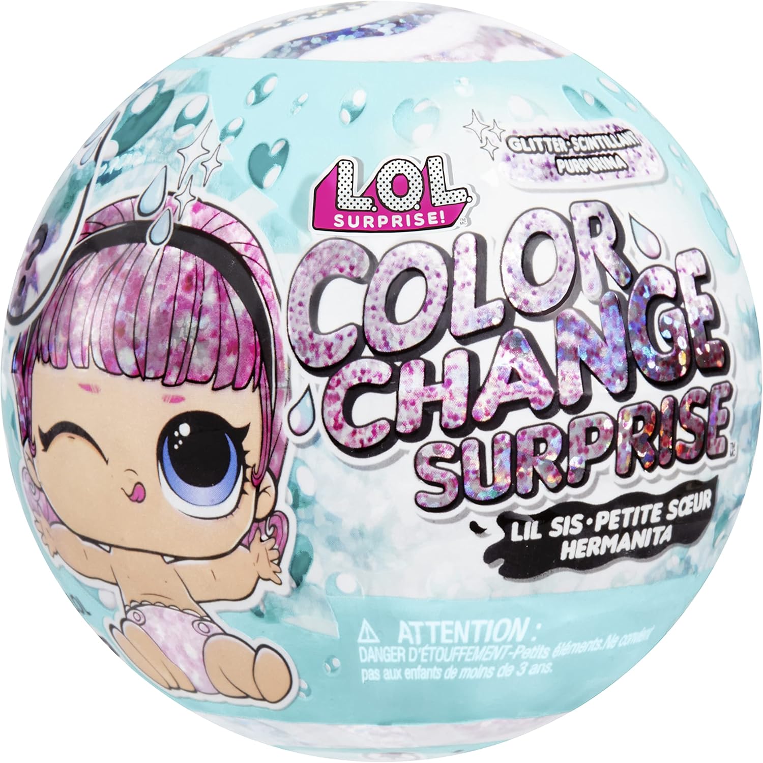 L.O.L. Surprise Glitter Color Change Lil Sis Doll Set with 5 Surprises, Collectible Fashion Doll with Glitter Hair and Accessories, Ages 4+
