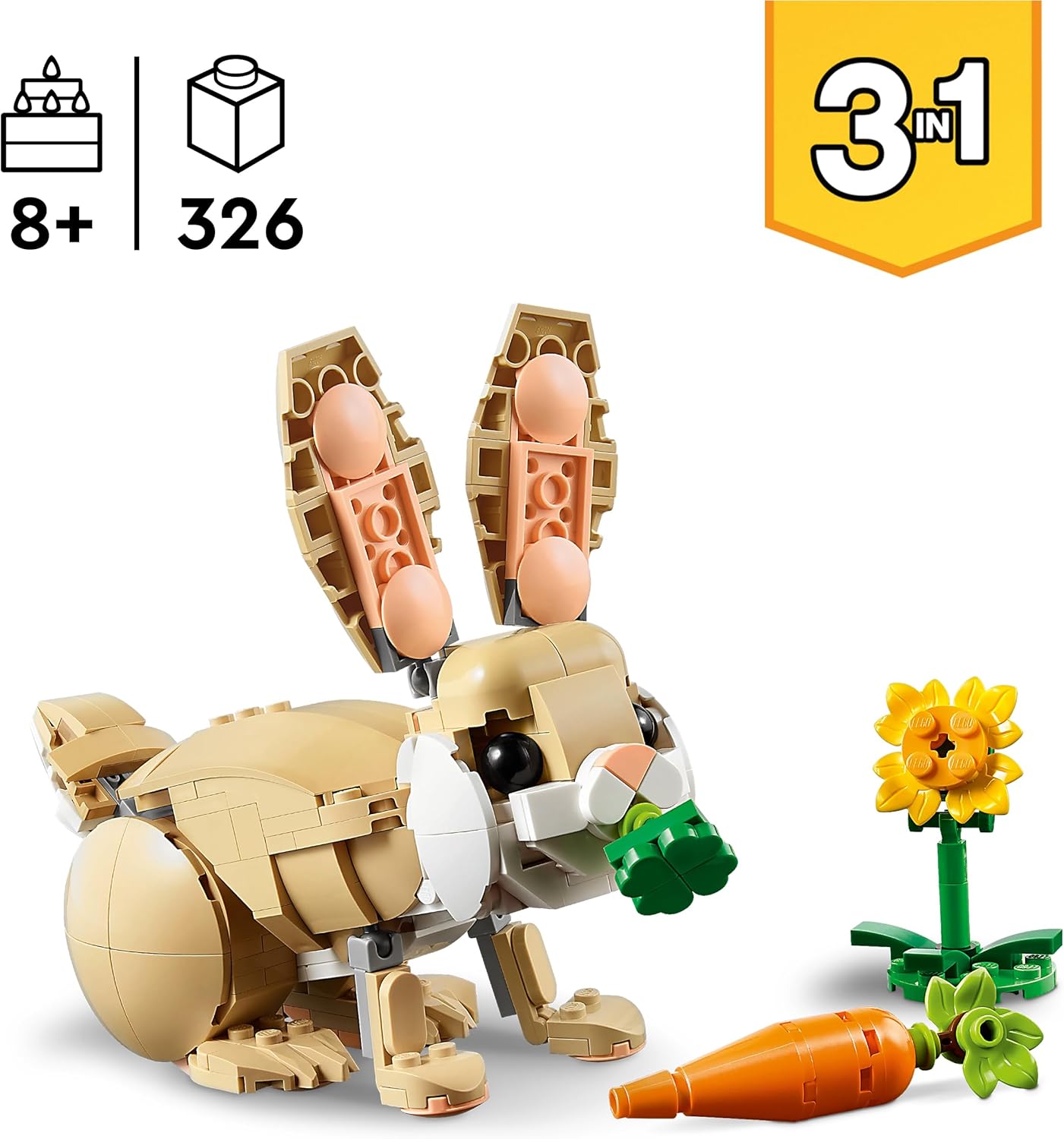 LEGO Creator 3in1 Cute Bunny Toy - Animal Figure Transforms into a Llama or Seal Toy - Creative Ramadan Gift Ideas for 8+ Year Old Girls & Boys - 31162