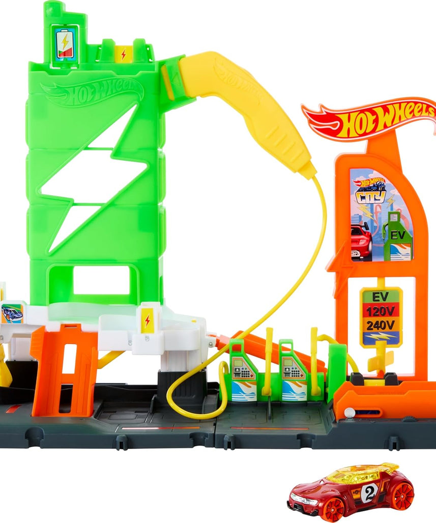 Hot Wheels City Super Recharge Fuel Station with 1:64 Scale Toy Car