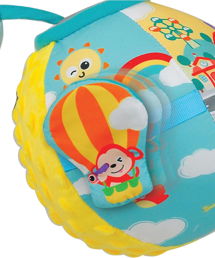 Winfun Lil Traveller Activity Ball Sensory Travel Toy for Baby Boys and Girls Ages 3 Months and Up Fine Motor Skill Development with Sounds Textures and Stroller Clip