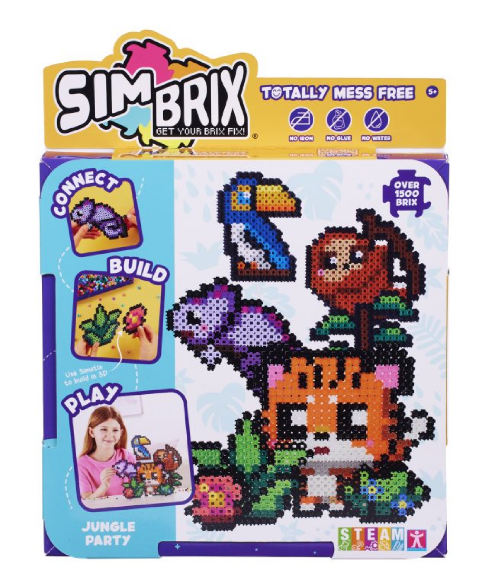 خيارات الشخصيات Simbrix Connect &amp; Wow Jungle Party Pack مع أكثر من 1500 بريكس، لعبة بناء Pixel Arts and Crafts ثنائية وثلاثية الأبعاد، لعبة بناء STEAM إبداعية وخيالية للأولاد والبنات من سن 5 سنوات فما فوق