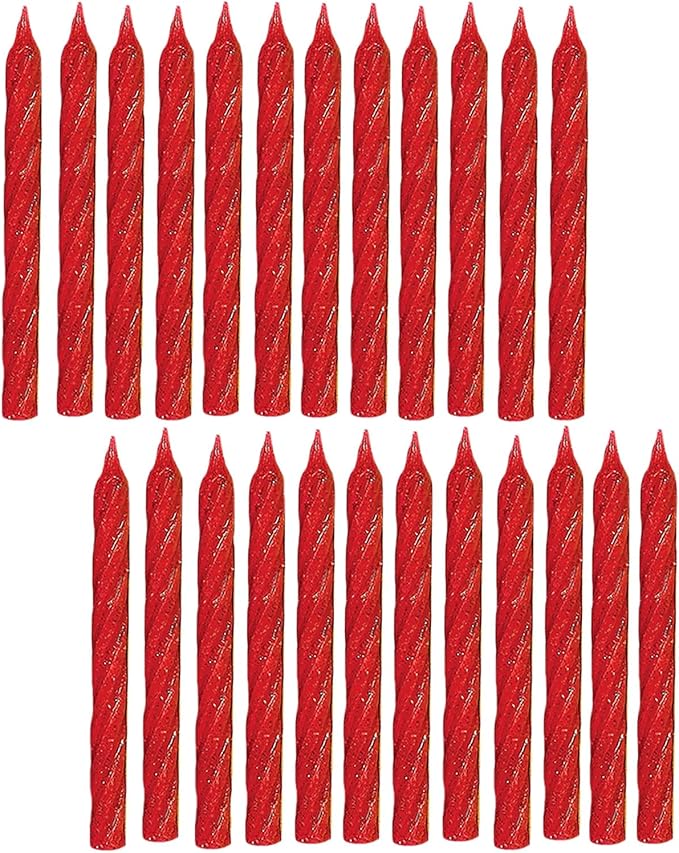 Amscan Glittered Spiral Birthday Candles | Red | Party Supply | 24 pieces