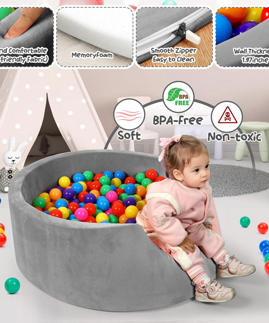 Foam Ball Pit for Toddlers 90cm Round Baby Ball Pool with Memory Foam, Soft Playpen Indoor Outdoor Kids Playground, Balls Not Included, Ages 6 Months+