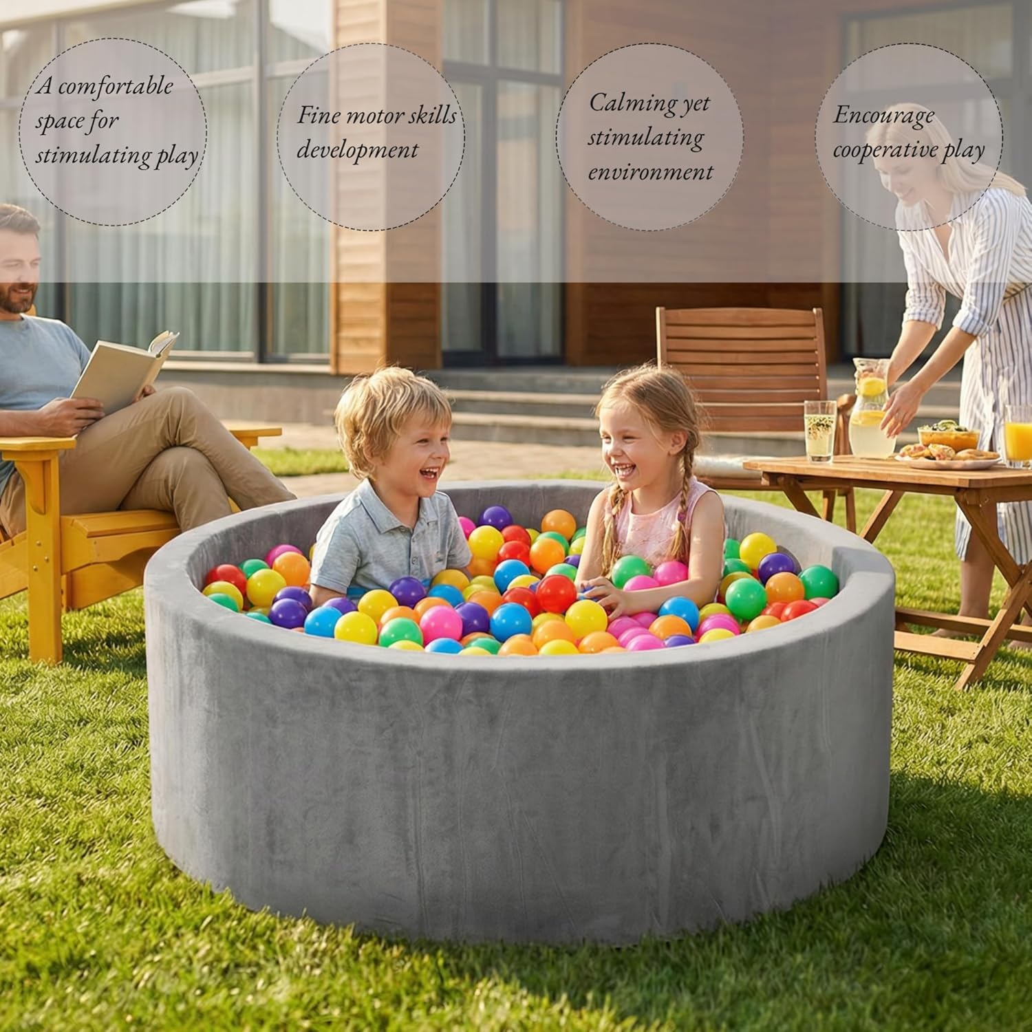 Foam Ball Pit for Toddlers 90cm Round Baby Ball Pool with Memory Foam, Soft Playpen Indoor Outdoor Kids Playground, Balls Not Included, Ages 6 Months+