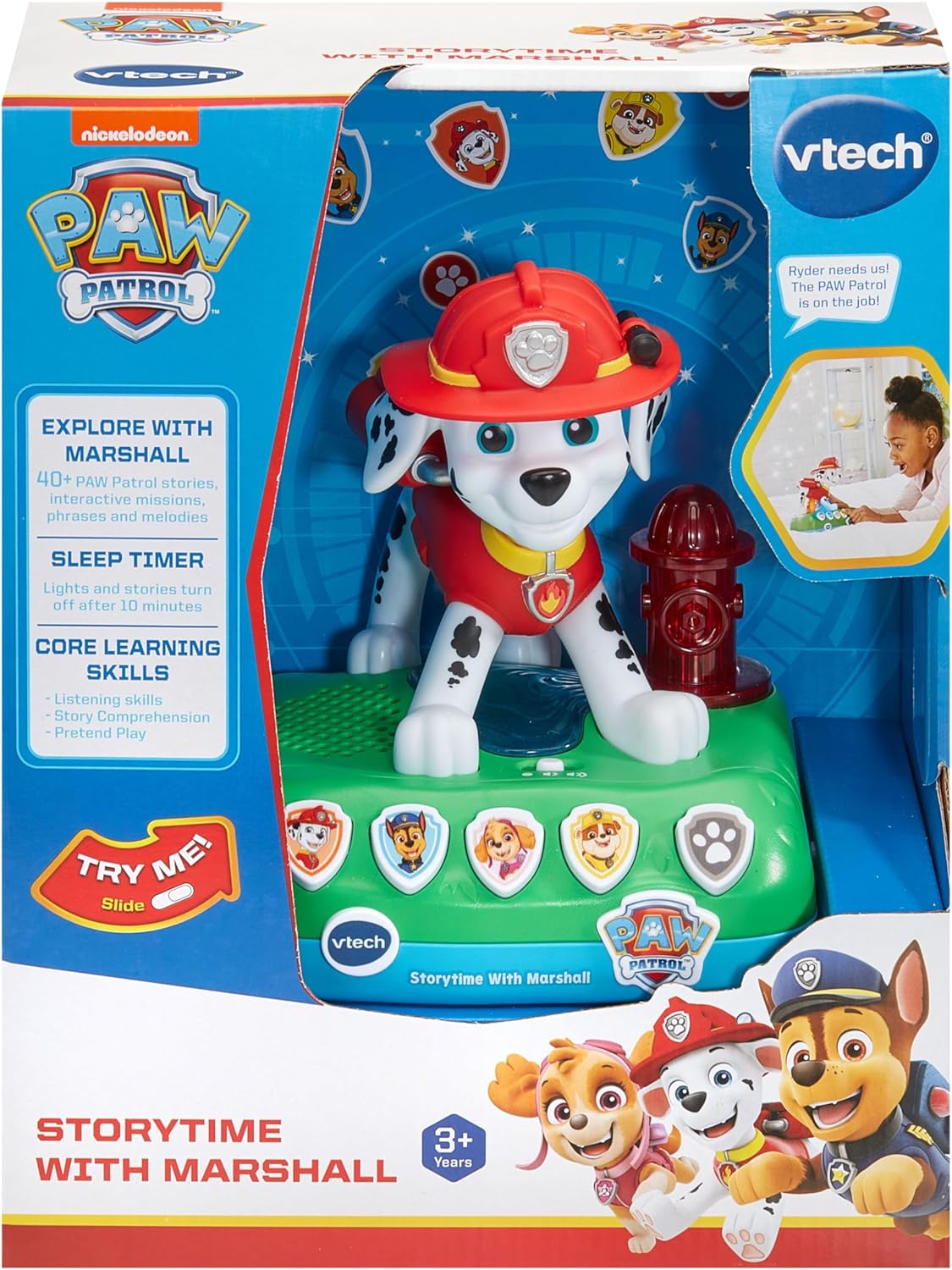 VTech PAW Patrol Storytime With Marshall, Interactive Storytelling Toy, 4 Engaging Stories, Music and Sounds, Night Light and Sleep Timer, Imaginative Screen-Free Play, Gift for Kids Ages 3-5 Plus, English Version