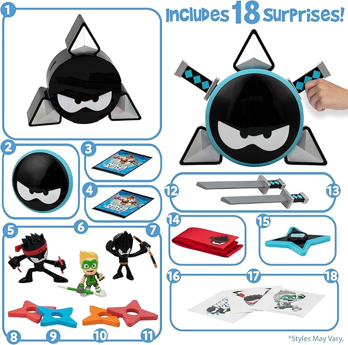 Ninja Kidz Mystery Warrior Pack, 18 Surprise Toys, Officially Licensed Ninja Kidz Collectibles for Kids 3+