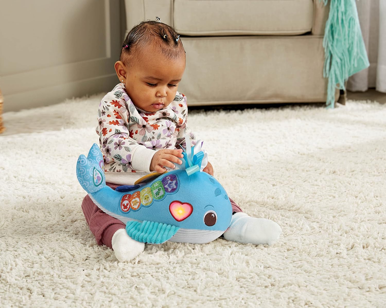 VTech Baby Snuggly Sounds Whale Interactive Sensory Toy with Lights Music and Textures for Infants 3 Months and Up