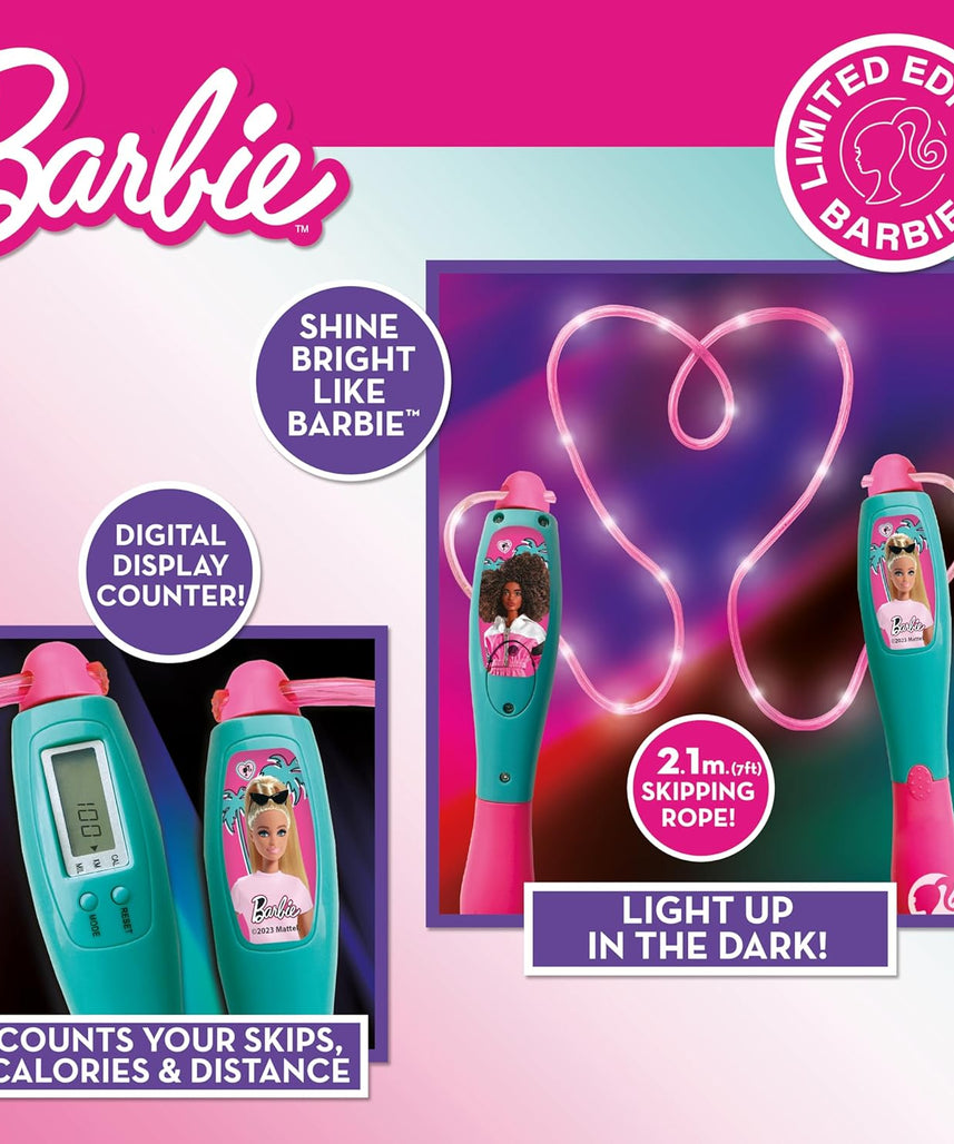 حبل القفز المضيء LED من سينكو كرييشنز باربي بطول 2.1 متر مع عداد رقمي، لعبة لياقة بدنية داخلية وخارجية مناسبة للأطفال من سن 3 سنوات فما فوق