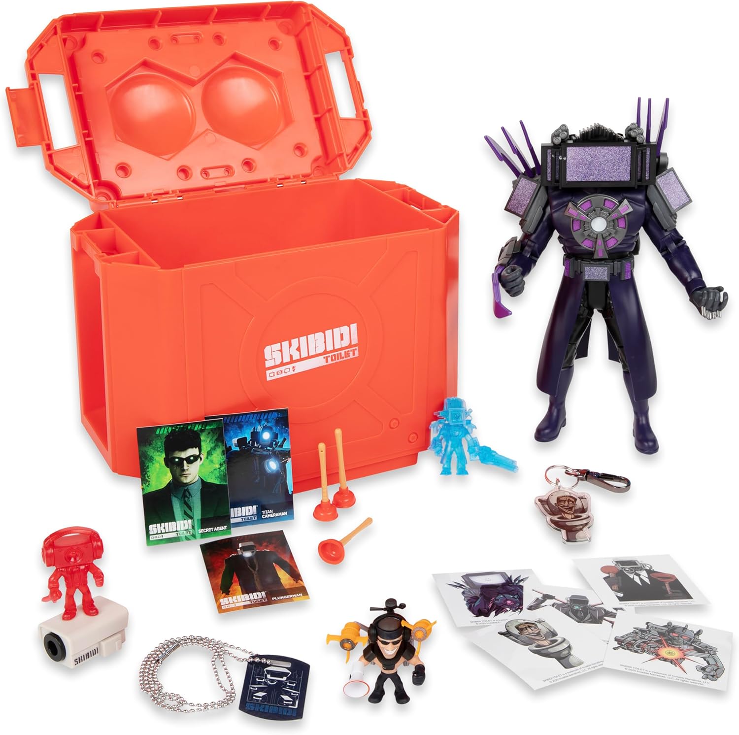Skibidi Toilet Giant Mystery Loot Box, Official Mystery Surprise Box with 20 Collectible Items, Exclusive 10 Inch Titan Figure for Kids 13+