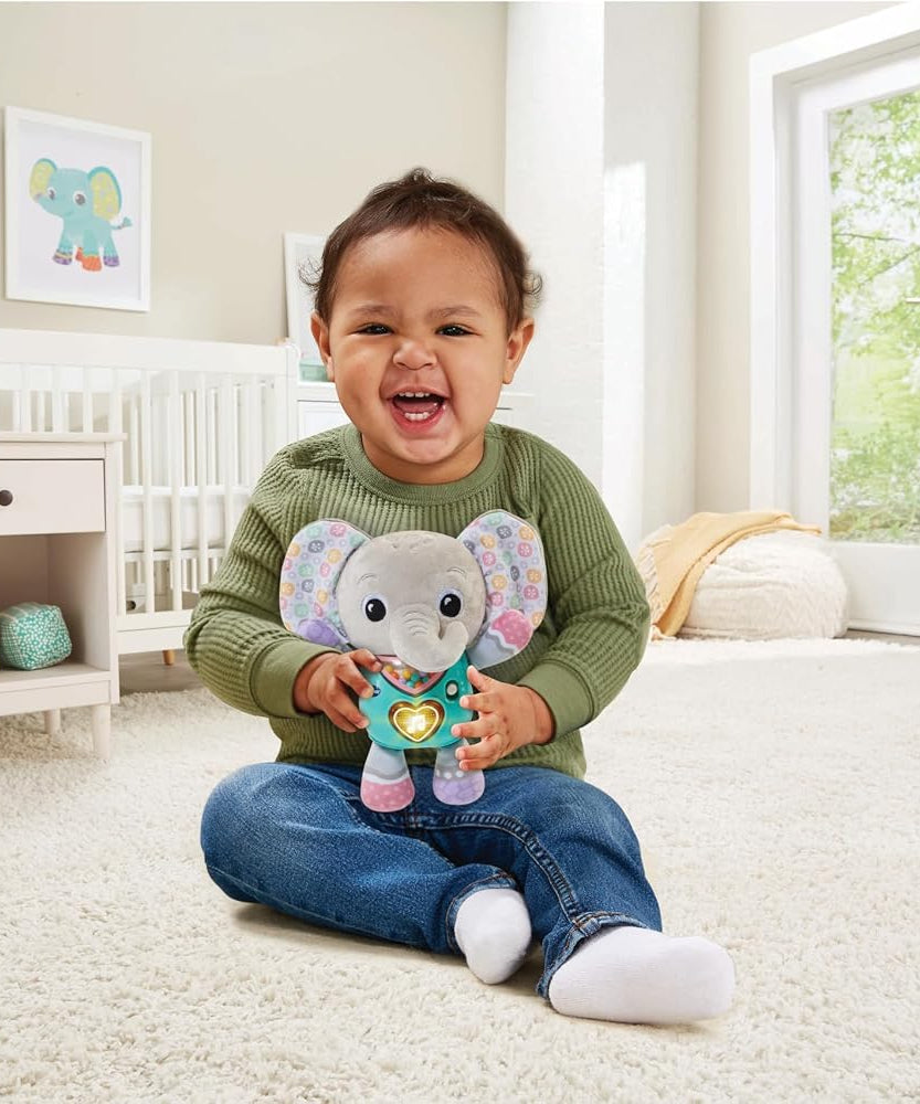 VTech Baby Cuddle & Sing Elephant Interactive Toy with Lights, Numbers & Songs, Beads and Rattle Textures, Gifts for Babies 3-6-9 Months + English Version