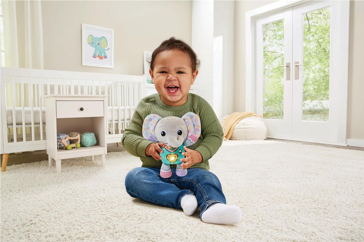VTech Baby Cuddle & Sing Elephant Interactive Toy with Lights, Numbers & Songs, Beads and Rattle Textures, Gifts for Babies 3-6-9 Months + English Version