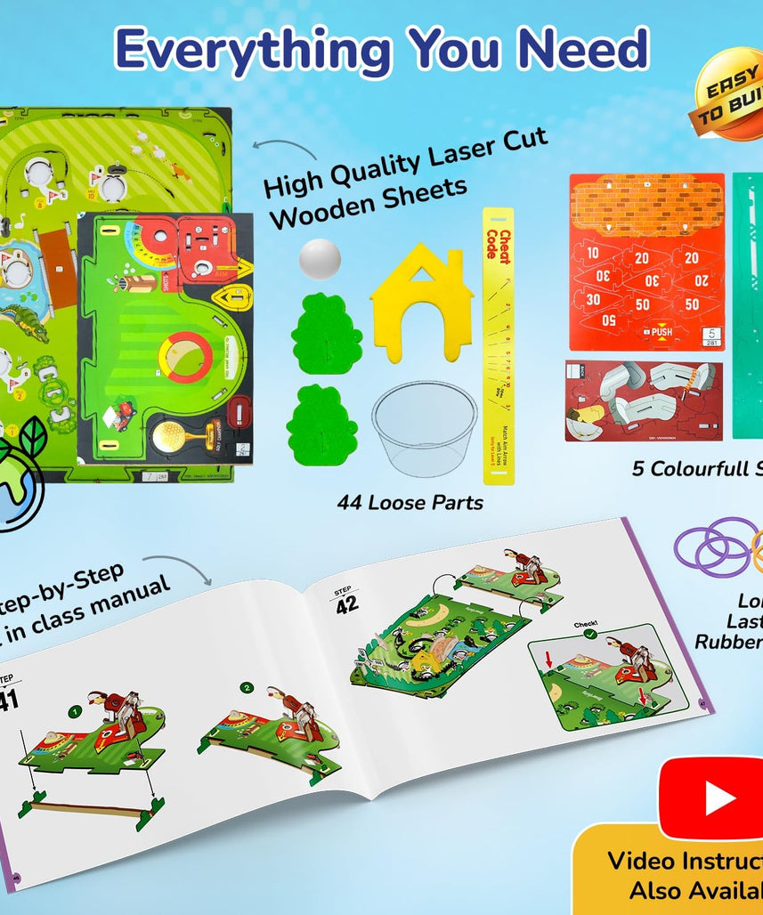 Smartivity DIY Mini Golf Tabletop Game Kit for Kids 6+ Years, STEM Wooden Construction Toy, Indoor Sports Game, Birthday Gift for Boys and Girls