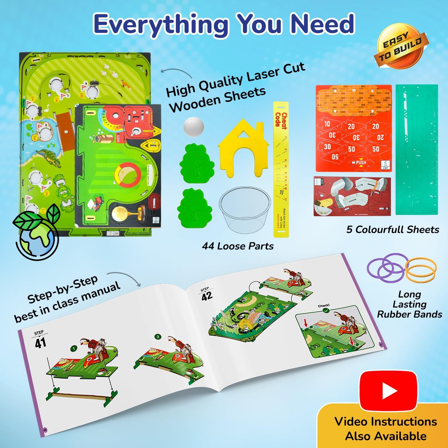 Smartivity DIY Mini Golf Tabletop Game Kit for Kids 6+ Years, STEM Wooden Construction Toy, Indoor Sports Game, Birthday Gift for Boys and Girls