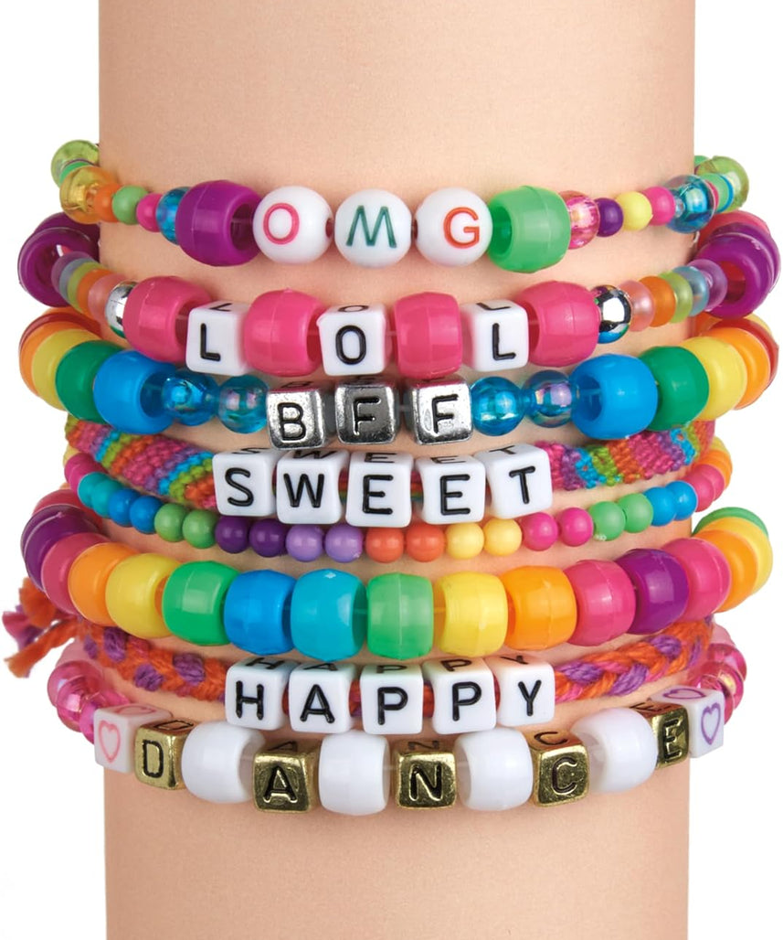 Cra-Z-Art Shimmer N Sparkle ABC Bead Bracelet Kit with 700+ Alphabet & Fashion Beads, Cords, Charms for Girls & DIY Jewelry Craft Set for Kids- Create Personalized Name Bracelets & Accessories