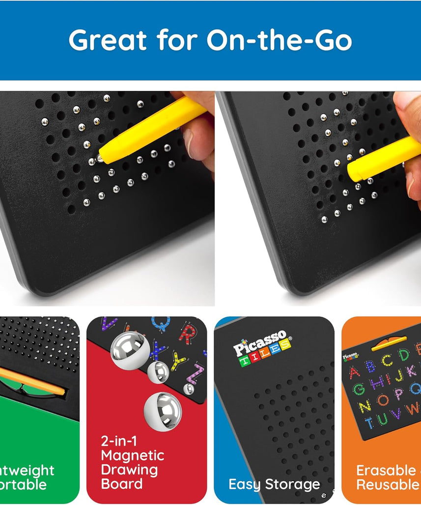 PicassoTiles 2-in-1 Double Sided Magnetic Alphabet Board ABC A-Z Upper Case Capital and Lowercase Letter Writing Reading Playboard 12x10 inch Large Magnet Tablet Pad Open-Ended Learning Playset PTB03