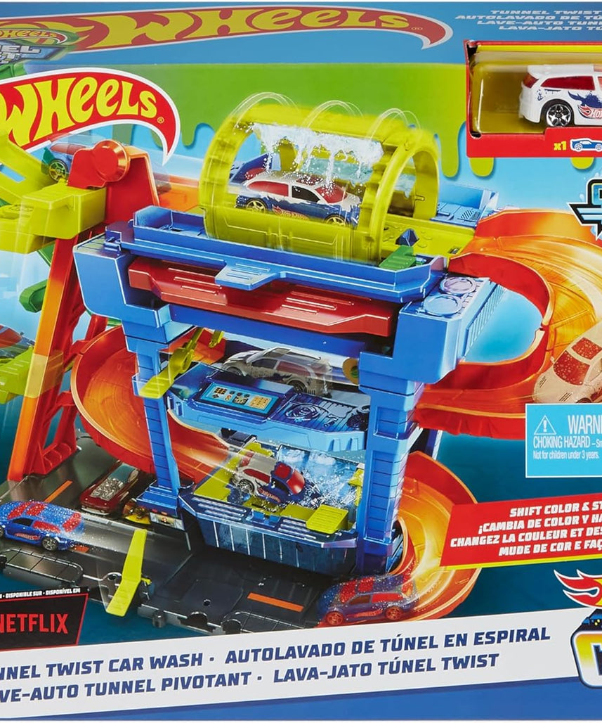 Hot Wheels City Tunnel Twist Car Wash & Color Shifters Vehicle in 1:64 Scale