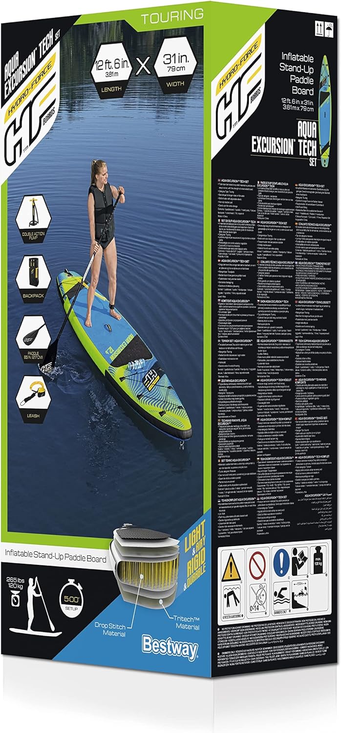 Bestway Hydro-Force Aqua Excursion Tech Inflatable Stand-Up Paddleboard Set with Paddle, Pump, Backpack & Leash – Adult 14+