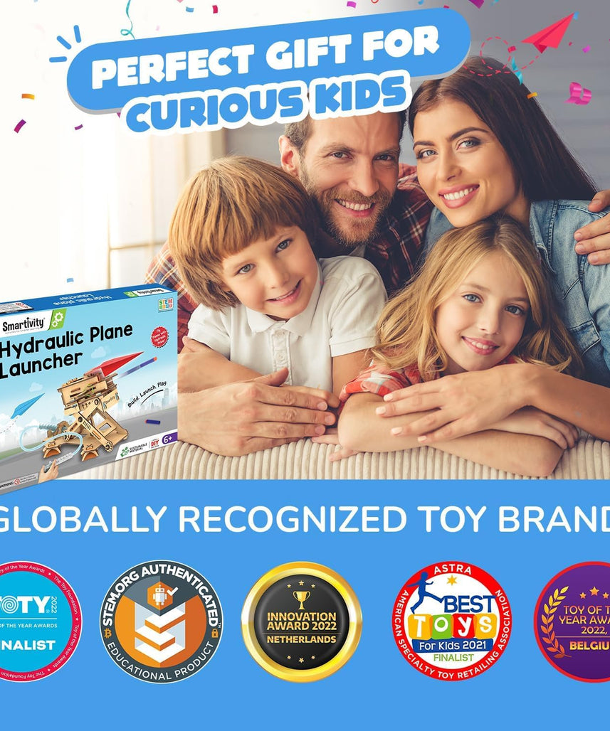 Smartivity Hydraulic Plane Launcher DIY STEM Toy for Kids 6+ Years, Aerodynamics and Hydraulic Science Kit, Educational Construction Game, Multicolor