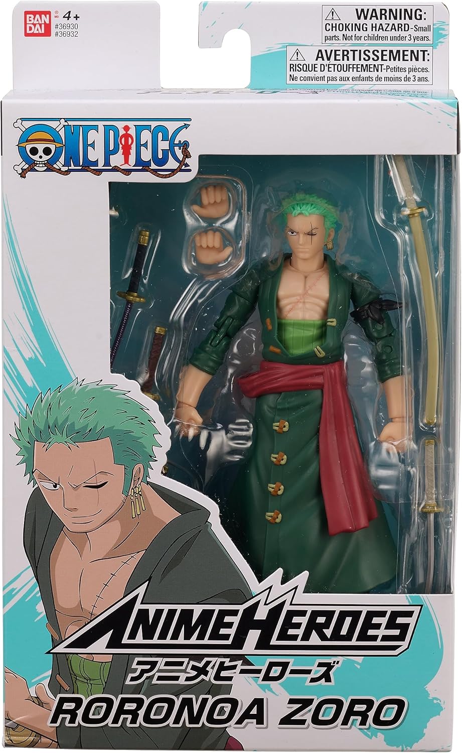 BANDAI One Piece Anime Heroes 6.5 Inches Roronoa Zoro, Multicolor, 36932
