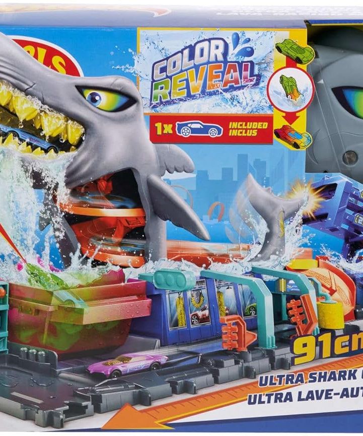 Hot Wheels Let's Race Netflix - City Shark Wash Station with 1:64 Scale Color Reveal Car, Colour Changing Function and Storage, HTN82