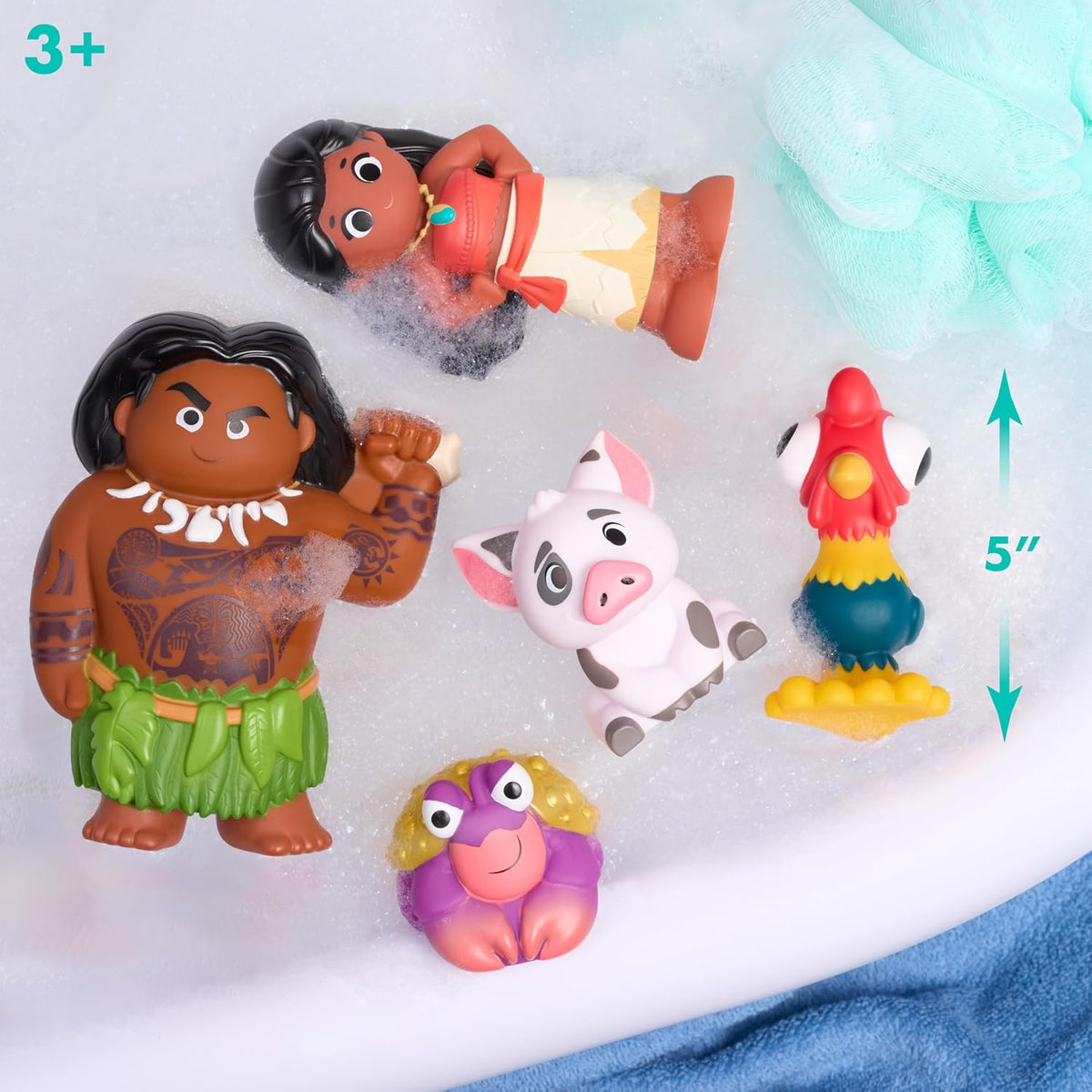 Disney Moana Bath Caddy, 6-pieces, 5 Bath Toy Figures
