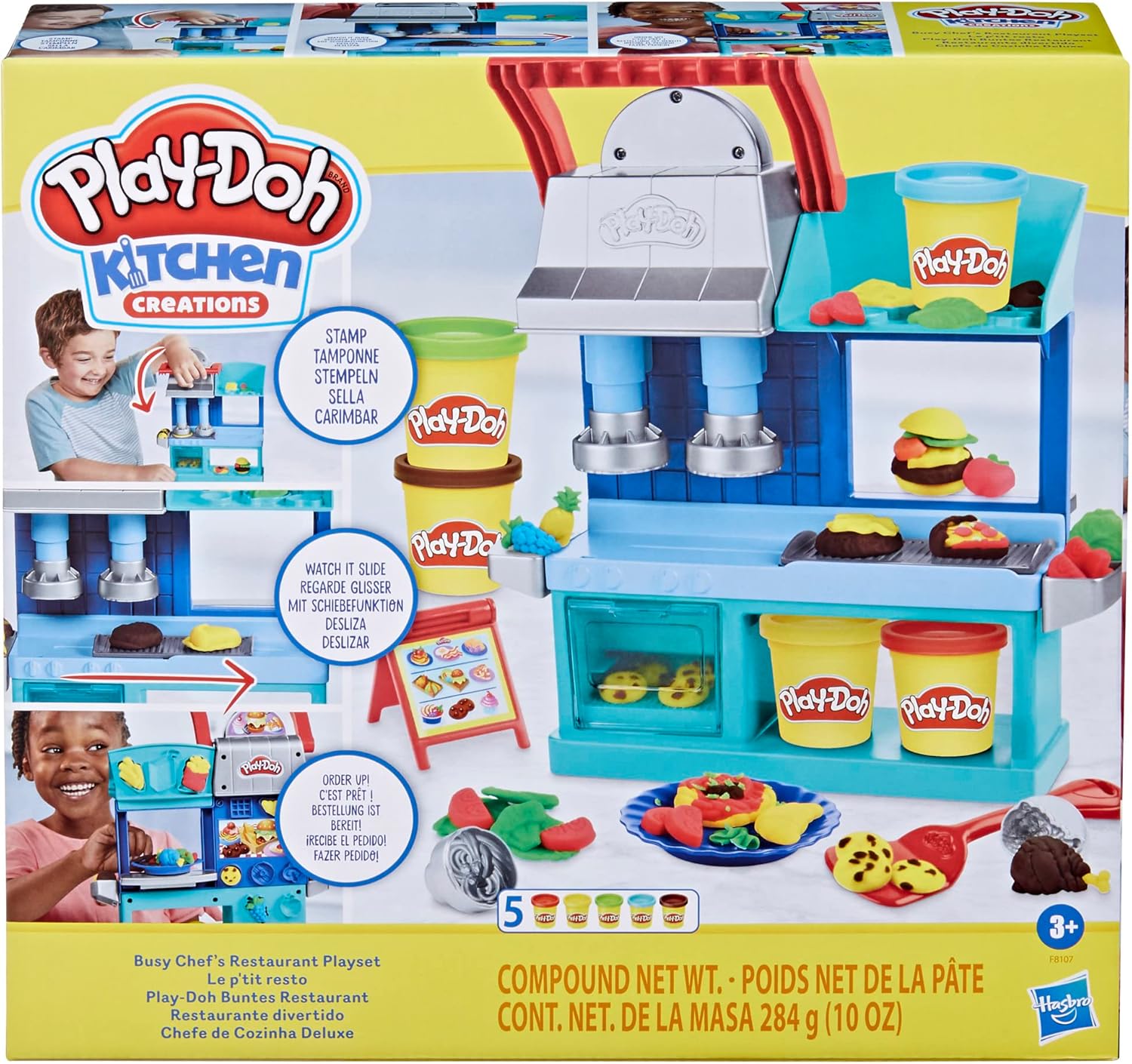 Play-Doh Kitchen Creations, Busy Chef's Restaurant Playset, 2-Sided Kitchen, Pretend Food Toys, Art & Craft, 5 Play-Doh Colors, Kids 3+