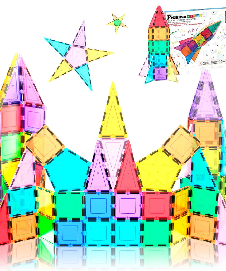 PicassoTiles 32 Piece Magnetic Building Block Rocket Booster Theme Set Magnet Construction Toy Educational Kit Engineering STEM Learning Playset Child Brain Development Stacking Blocks Playboard PT32
