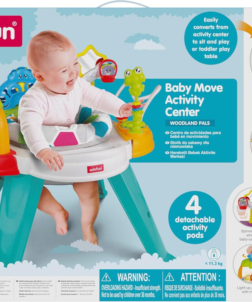 Winfun Baby Move Activity Center Interactive Toy, 2-in-1 Stationary and Activity Table with Lights, Sounds, and Detachable Play Pieces, for Babies 6 Months and Up