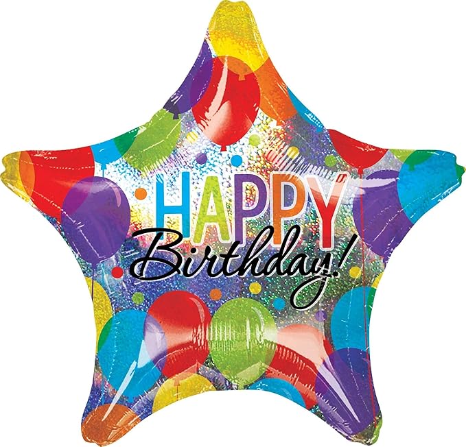 amscan 3539101 Star Shaped Foil Happy Birthday and Colorful Balloons Design-1 Pc