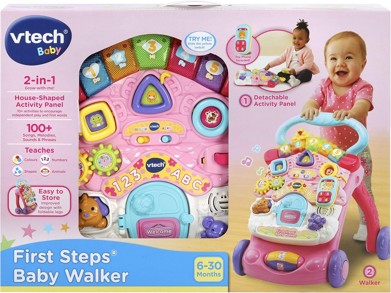Vtech First Steps Baby Walker Pink With Blue Handle