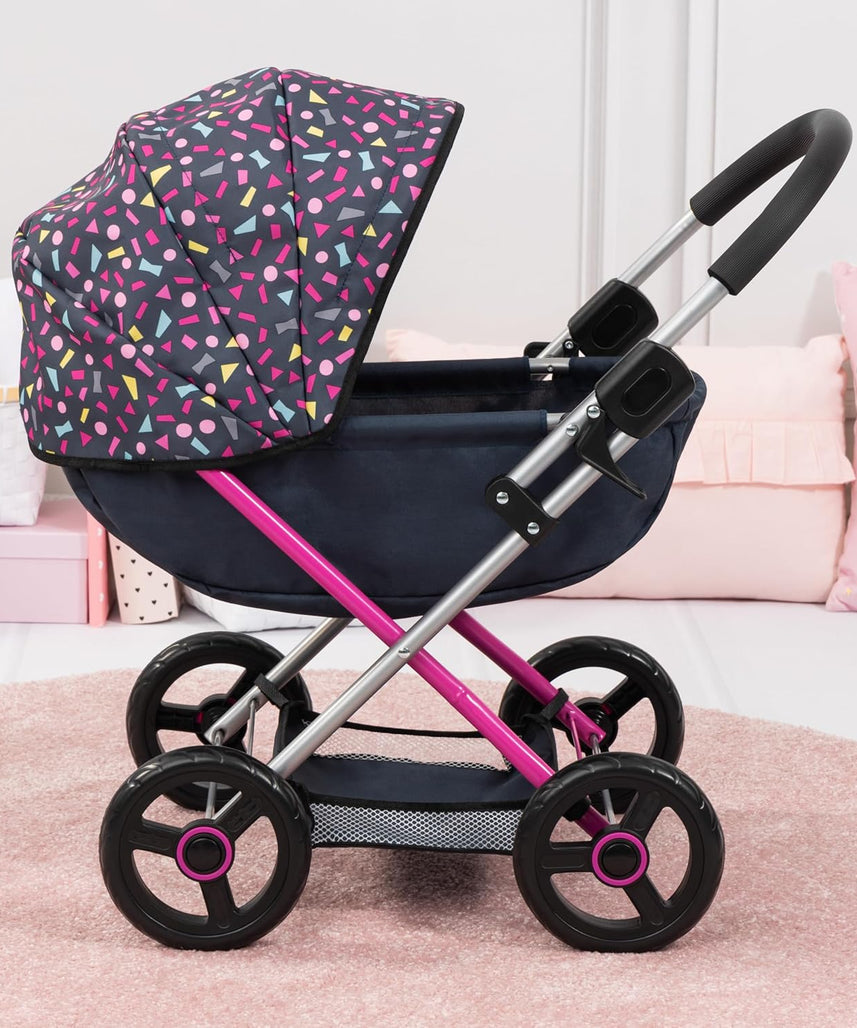 Bayer Pram Set Smarty for 46cm Dolls, Foldable Doll Stroller with Blanket, Pillow, and Integrated Basket, Role Play Toy for Kids, 3Y+ Years