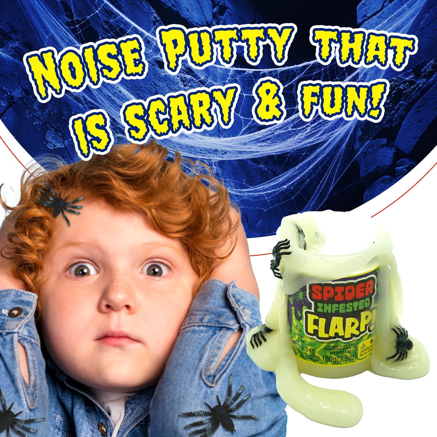 JA-RU Spider Infested Flarp Putty, 3-Pack Sensory Squishy Noise Putty with Creepy Spider Designs + Stress Relief Fidget Toy for Kids & Adults, Perfect for ADHD, Autism, Party Favors & Easter (345-3)