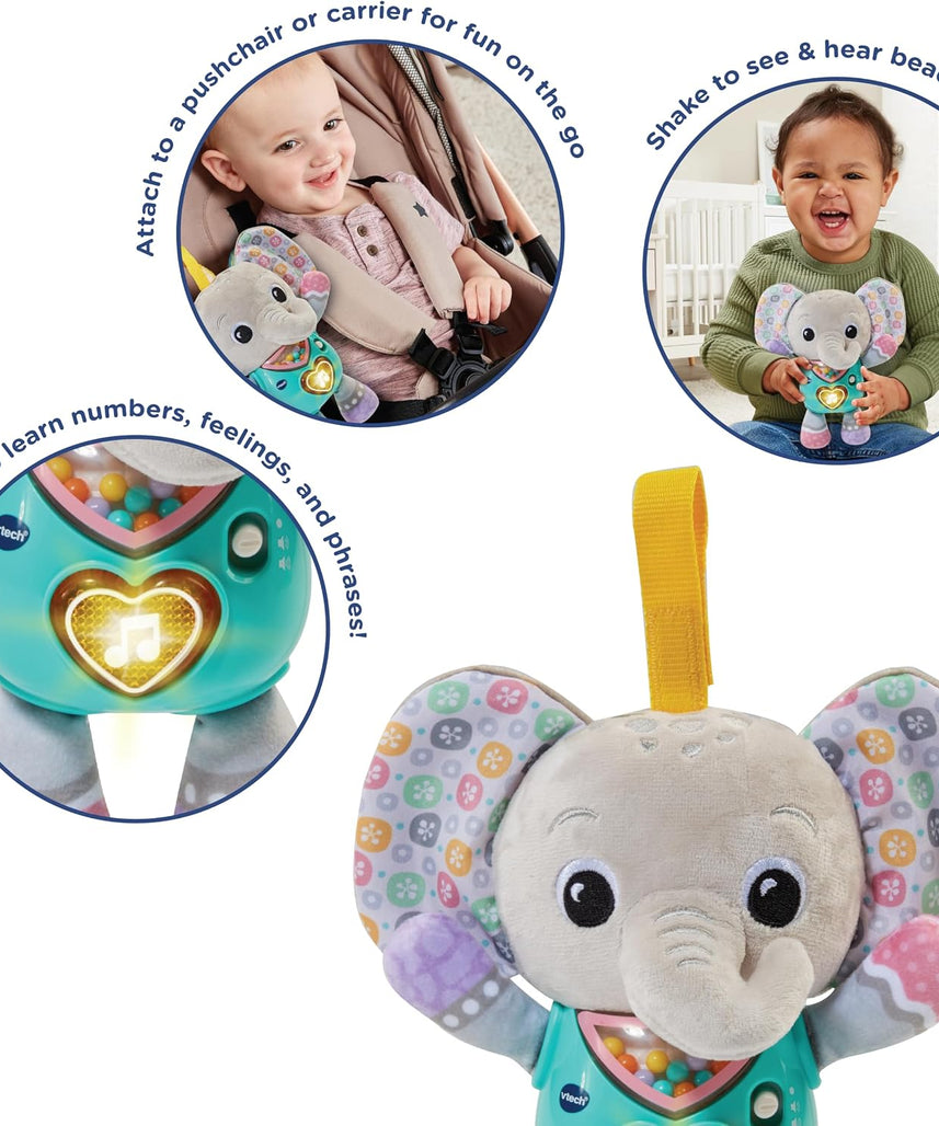VTech Baby Cuddle & Sing Elephant Interactive Toy with Lights, Numbers & Songs, Beads and Rattle Textures, Gifts for Babies 3-6-9 Months + English Version
