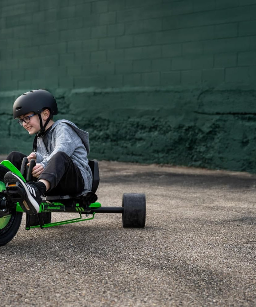 Huffy Green Machine 16 Inch Drift Trike, Pedal Powered Ride On with Dual Stick Steering and Adjustable Seat, Kids Outdoor Spin and Drift Trike, Ages 5Y+