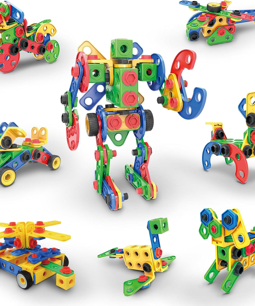 PicassoTiles STEM Learning Toys 152 Piece Building Block Set Kid Toy Construction Engineering Kit Educational Blocks w/Idea Book Design Guide, Storage Carry Box, Power Drill, Ratchet, Age 3+ PTN152