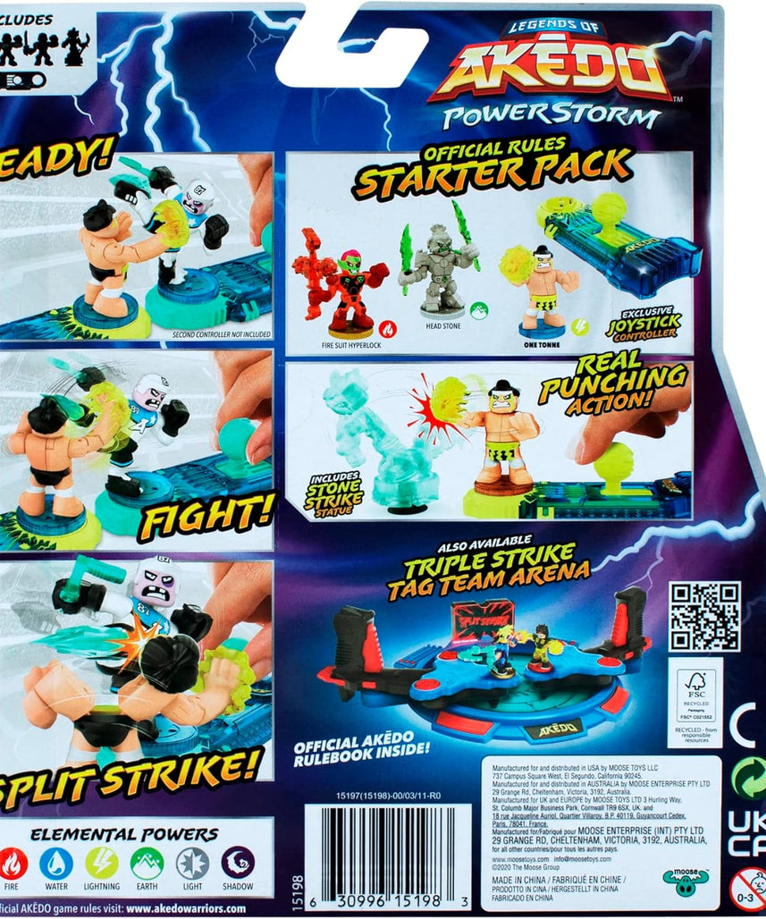 مجموعة لعب Moose Toys Akedo Legends of Power Storm ذات القواعد الرسمية للمبتدئين مع 3 محاربين متقاتلين، تمثال حجري للتدريب، ووحدة تحكم عصا تحكم حصرية للأطفال من سن 6 سنوات فما فوق - مجموعات ألعاب