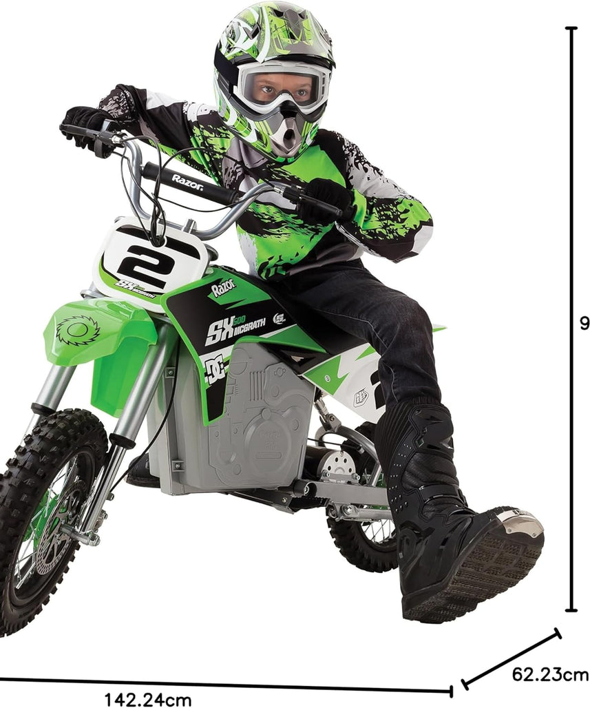 دراجة موتوكروس كهربائية Razor Dirt Rocket SX500 McGrath، لون أخضر، عالية عزم الدوران، مناسبة للمراهقين والبالغين، تصل سرعتها إلى 15 ميلاً في الساعة، مناسبة للأعمار من 14 عامًا فما فوق