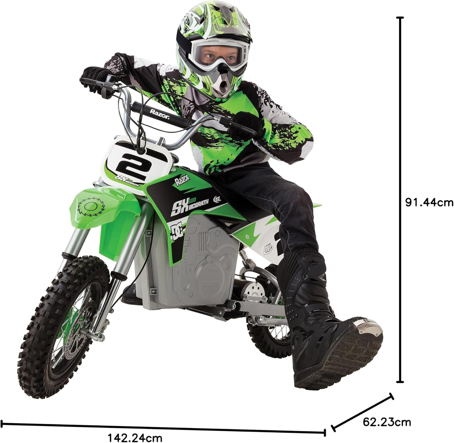 دراجة موتوكروس كهربائية Razor Dirt Rocket SX500 McGrath، لون أخضر، عالية عزم الدوران، مناسبة للمراهقين والبالغين، تصل سرعتها إلى 15 ميلاً في الساعة، مناسبة للأعمار من 14 عامًا فما فوق