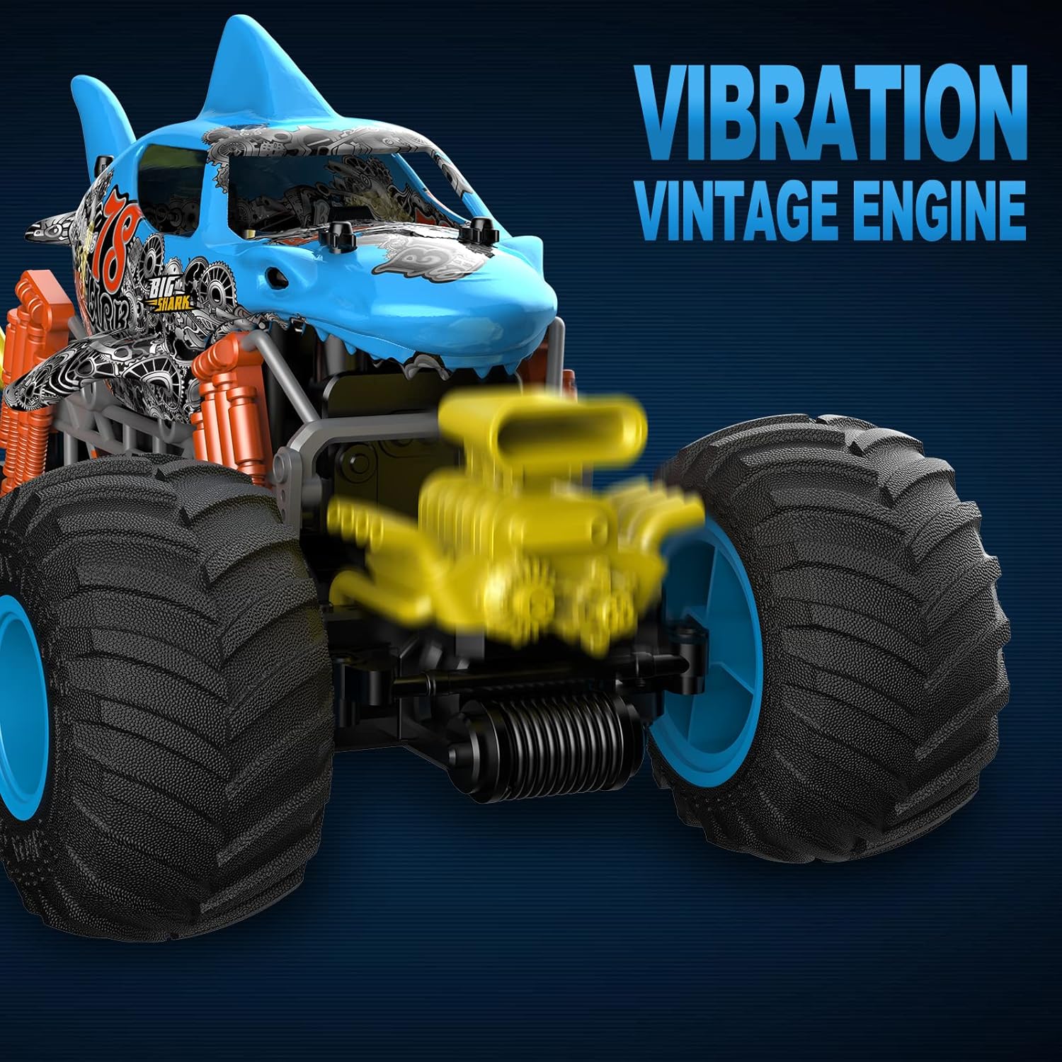 Crazon 1:10 Shark Monster RC Car with Fog Mist Effect, 2.4GHz Remote Control, Dual Rechargeable Batteries, 6+