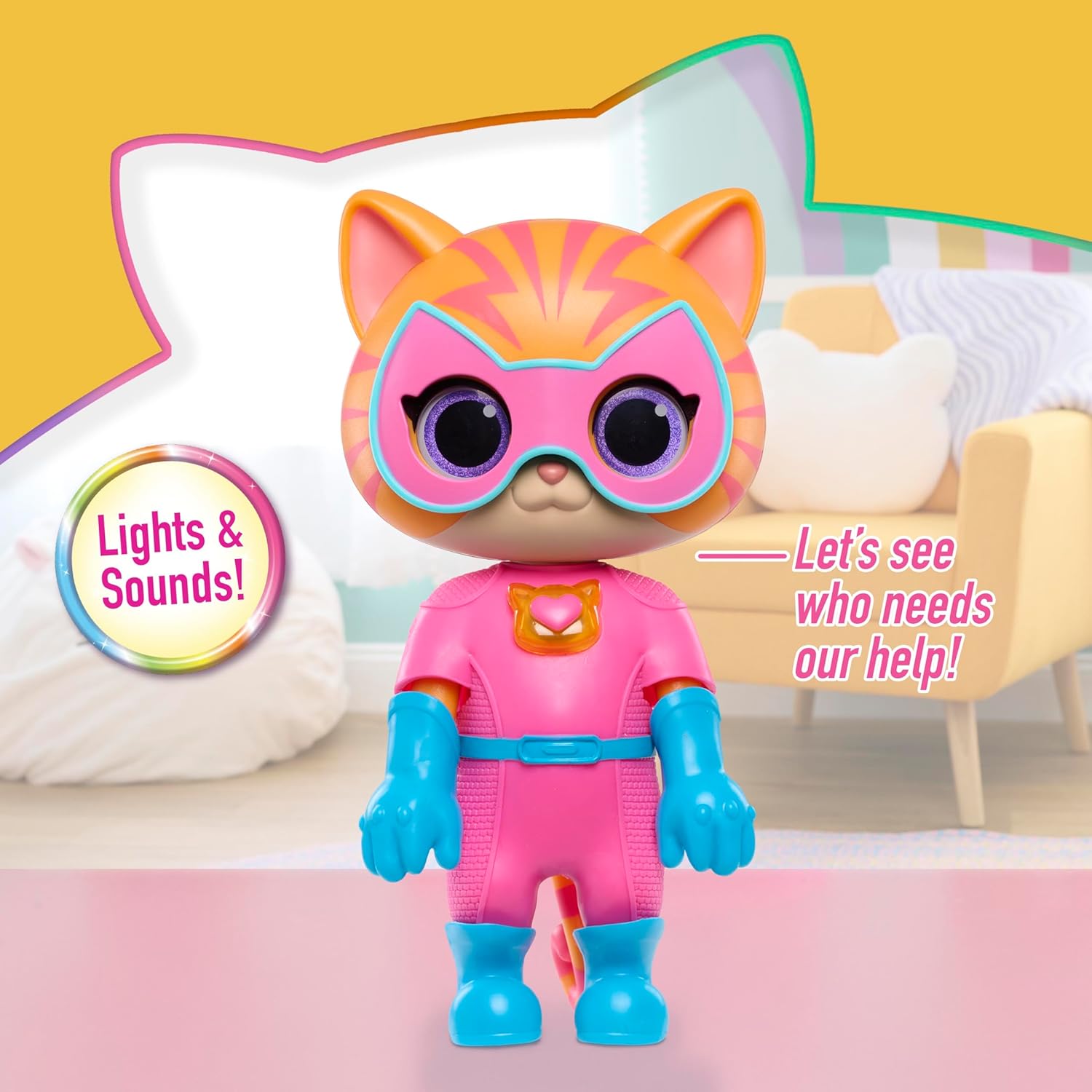 Just Play Disney Junior SuperKitties Cat-Tastic Transforming Ginny Lights & Sounds Figure, 8.3-Inch Action Figure, Ages 3+