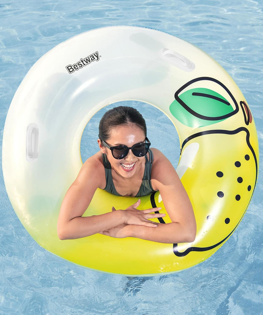 Bestway Swim Ring Fresh Squeezed Lemon Swim Tube 1.14M, Outdoor & Indoor Relaxation & Play, Swim Tubes, Pool Floats, Bright Graphics, Heavy-duty Handles