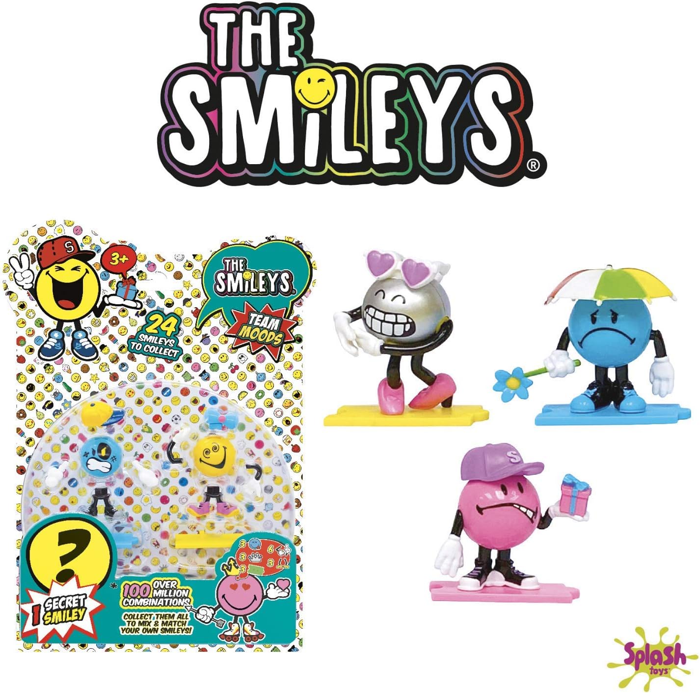 Splash Toys Smileys Characters Series 1 Figurines 3-Piece Pack, Collectible Themed Surprise Figures for Kids, 3Y+ Years