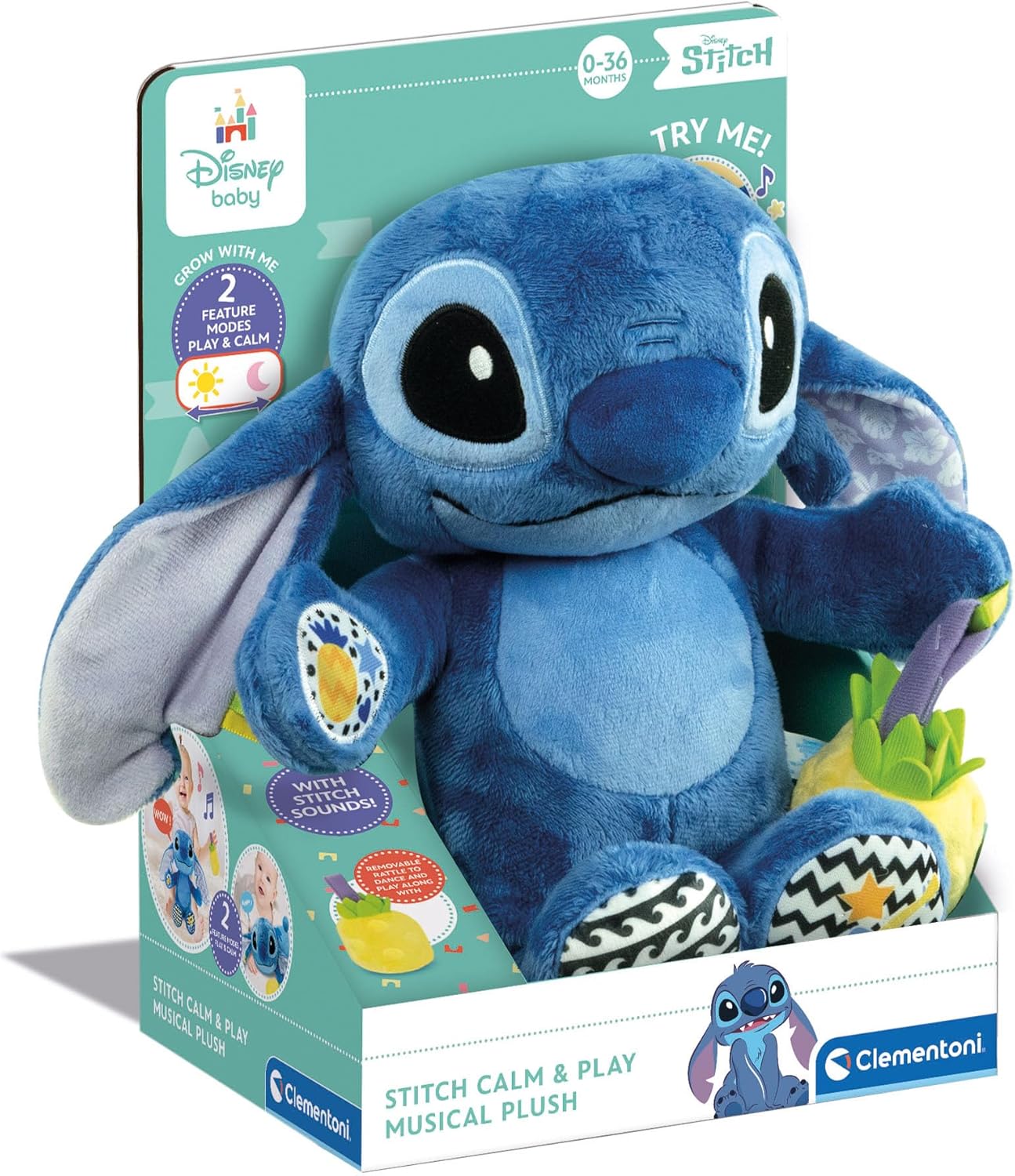 Disney Clementoni Baby Stitch Calm & Play Battery Operated, Plush Toy, With Sounds, Learning Toys for Babies & Toddlers, Gift