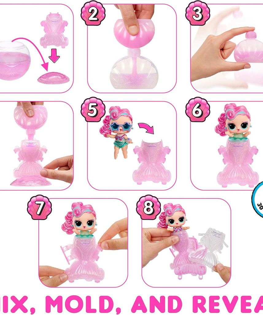 مفاجأة LOL! حورية البحر الصغيرة، ذيل متغير اللون، اصنعي ذيل حورية البحر الخاص بكِ، 8 دمى قابلة للتجميع مع إكسسوارات أنيقة، لعبة إبداعية للأطفال من سن 4 سنوات فما فوق