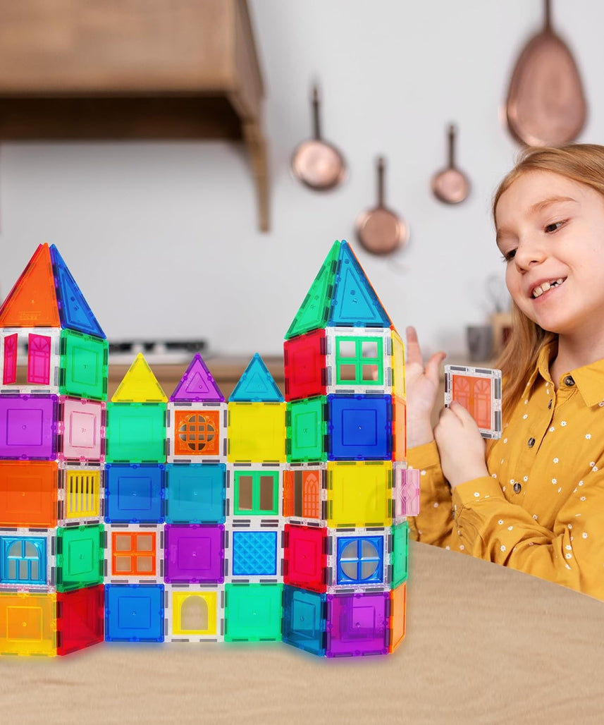 PicassoTiles 40pcs Magnetic Tile Clip-in Window and Door Expansion Set, Magnetic Block Add-ons, Magnet Building Construction Toys, STEM Education Learning Stacking Block, Toddler Boys & Girls
